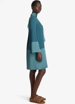 Discount St. John Two Tone Satin Back Crepe Dress Prussian Blue