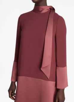 Online St. John Two Tone Satin Back Crepe Dress Cranberry